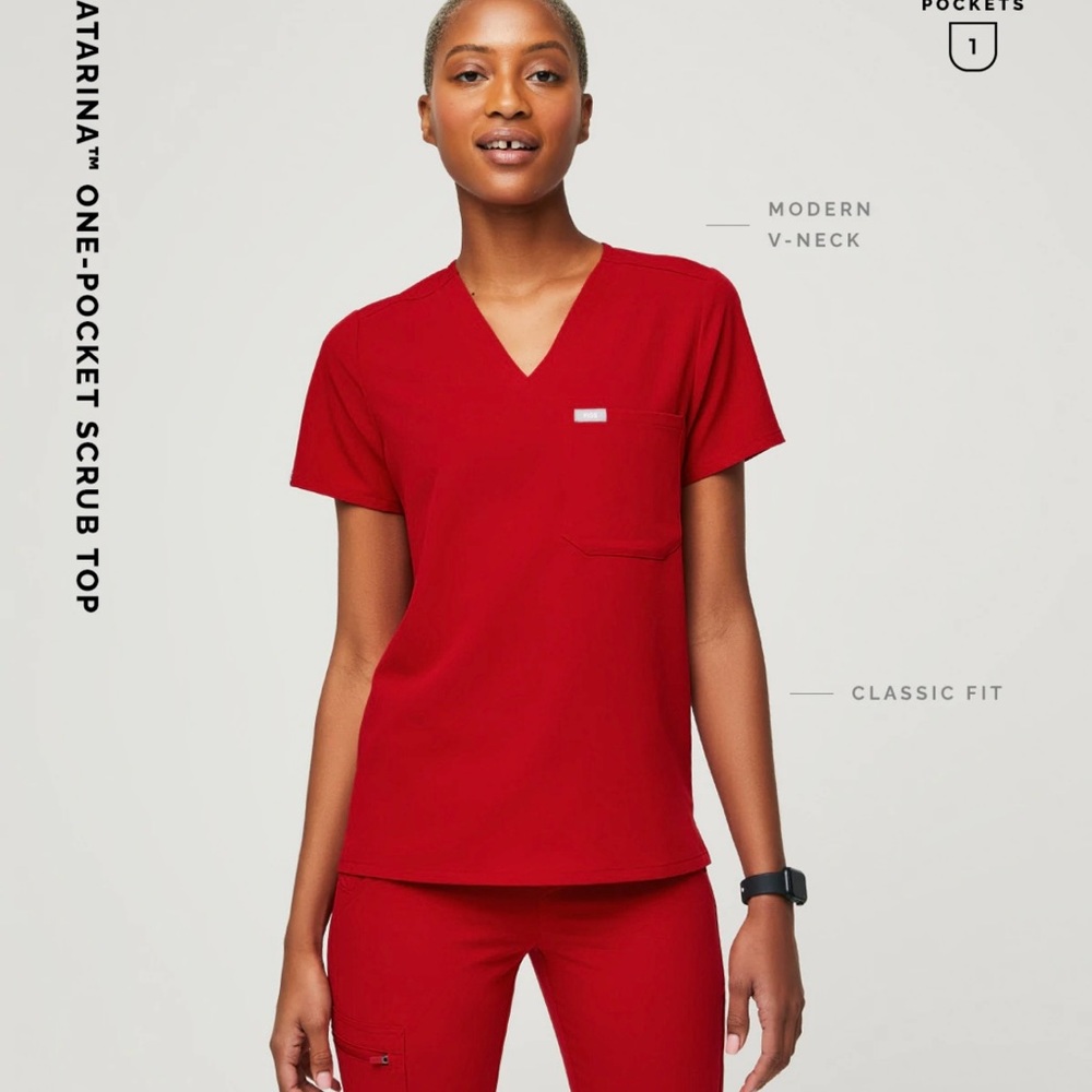 Figs Red Fitted Jogger Scrub Set